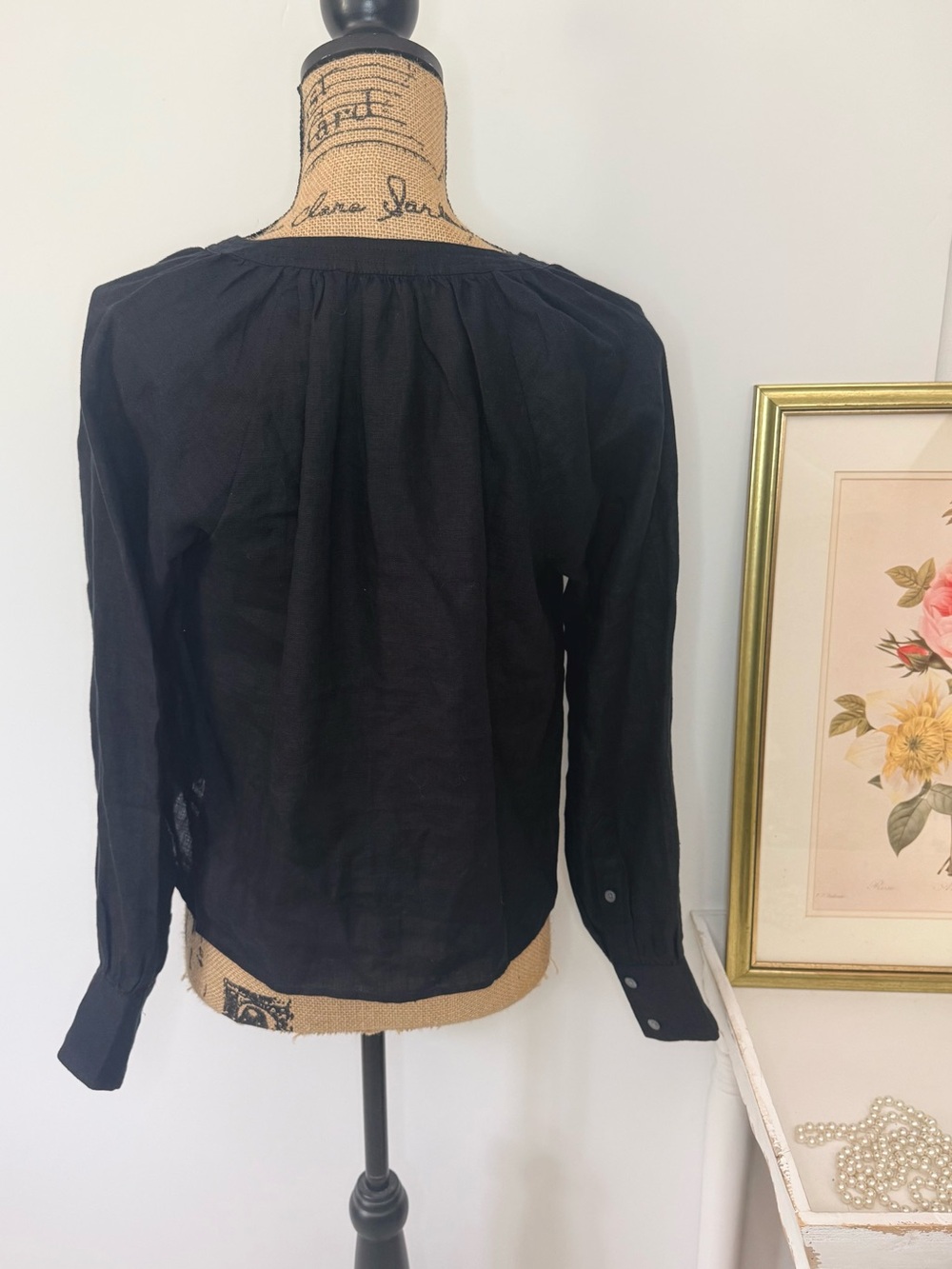 J. Crew Cabana Black Linen Popover Top Sz XS - Picture 7 of 11